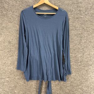 Gap T-Shirt Women M Maternity Blue Long Sleeve Round Neck Rayon Belted Casual